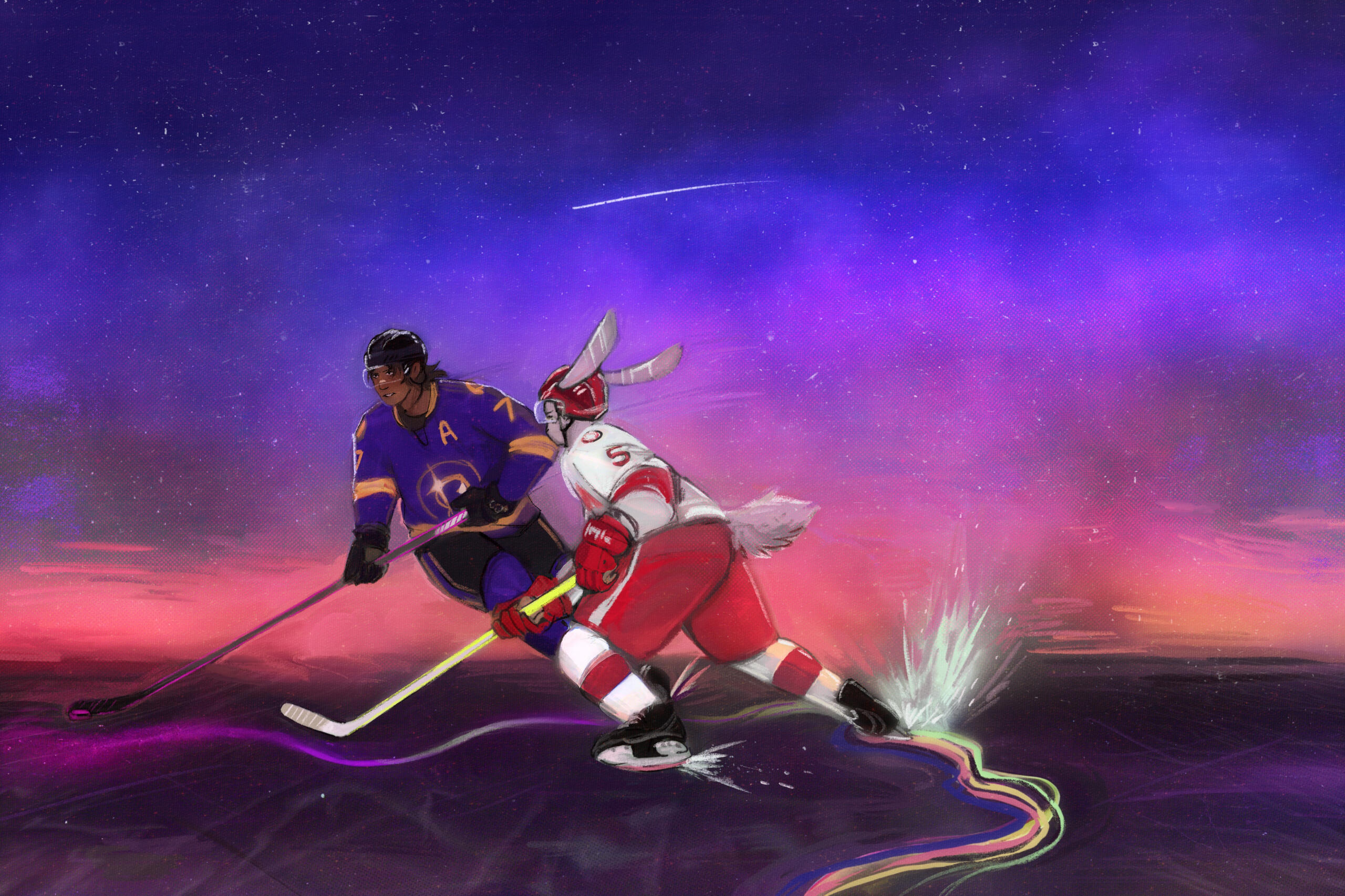 keone and jiang fighting for the puck